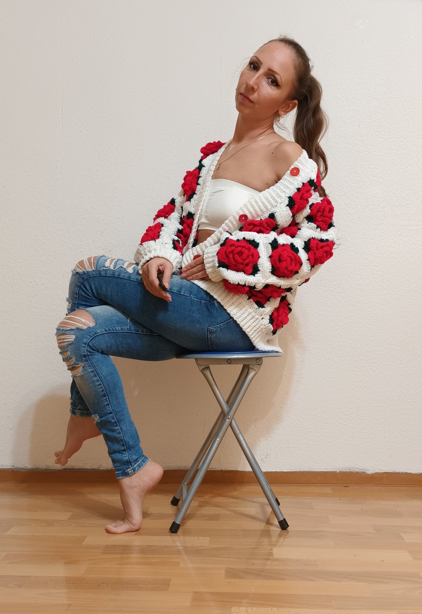 Pulover Croșetat Handmade S-M - Haine Artizanale Elly Roose