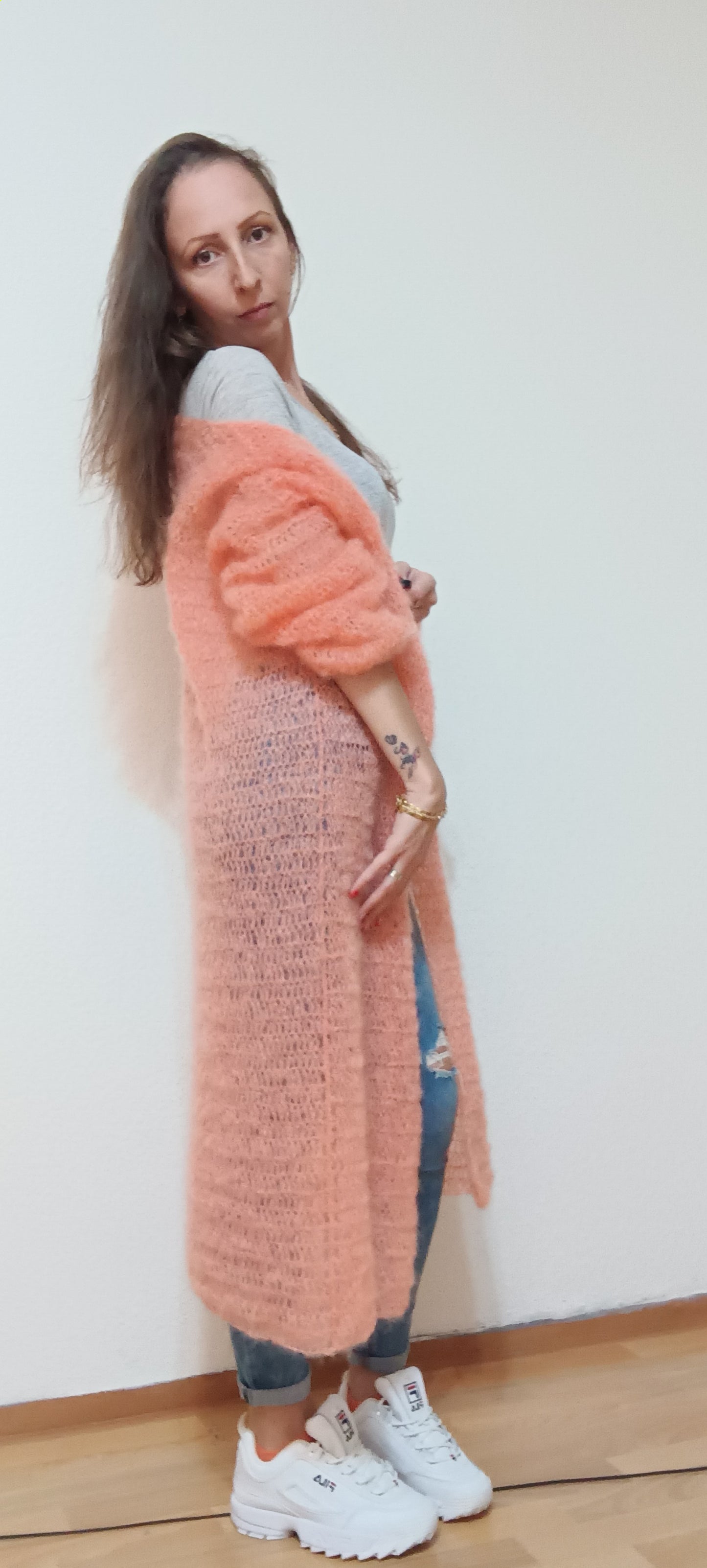 Cardigan Lung Croșetat Handmade S-L - Haine Artizanale Elly Roose