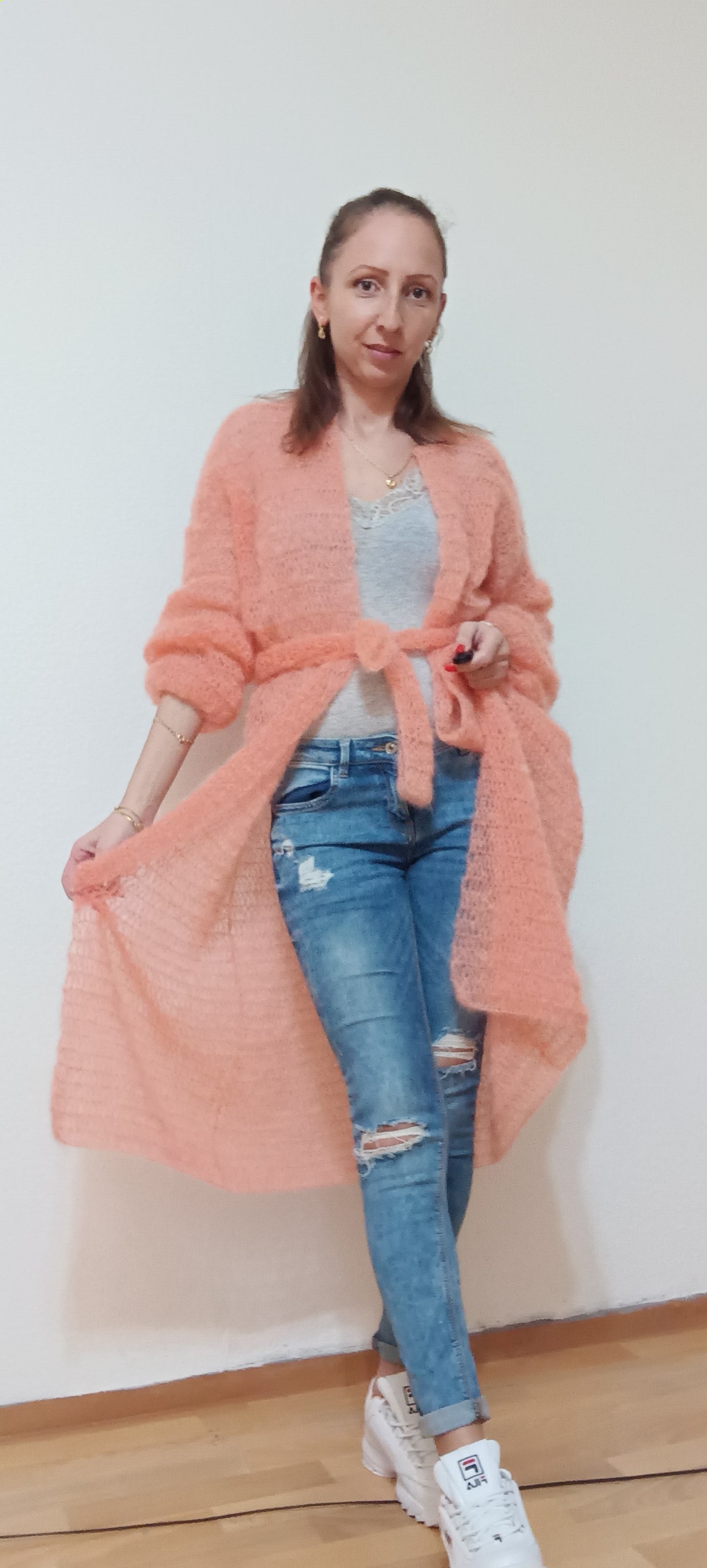Cardigan Lung Croșetat Handmade S-L - Haine Artizanale Elly Roose