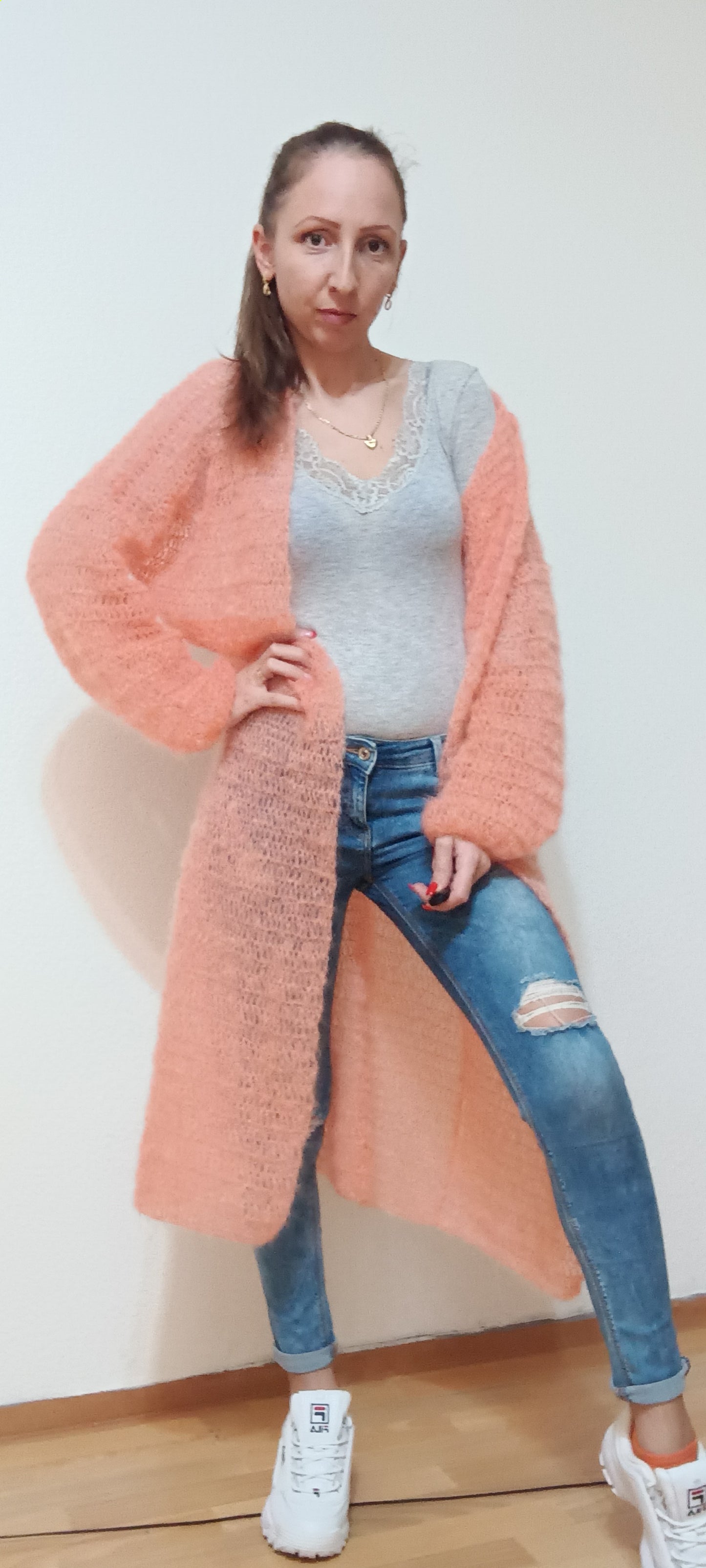 Cardigan Lung Croșetat Handmade S-L - Haine Artizanale Elly Roose