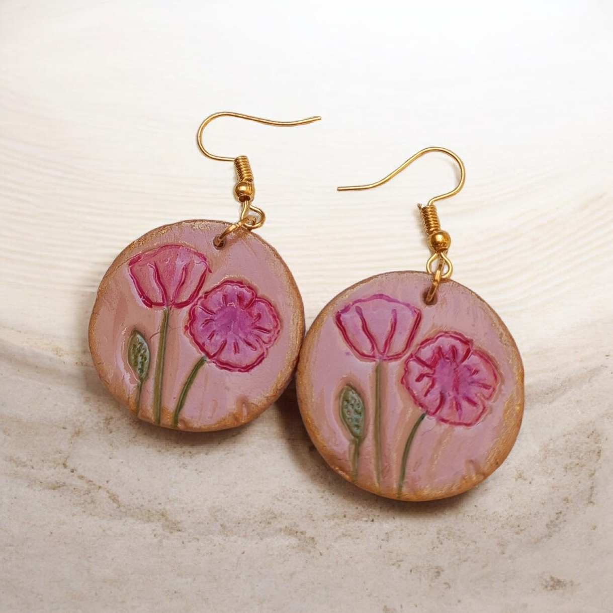 Cercei cu Maci din Lut Polimeric Handmade