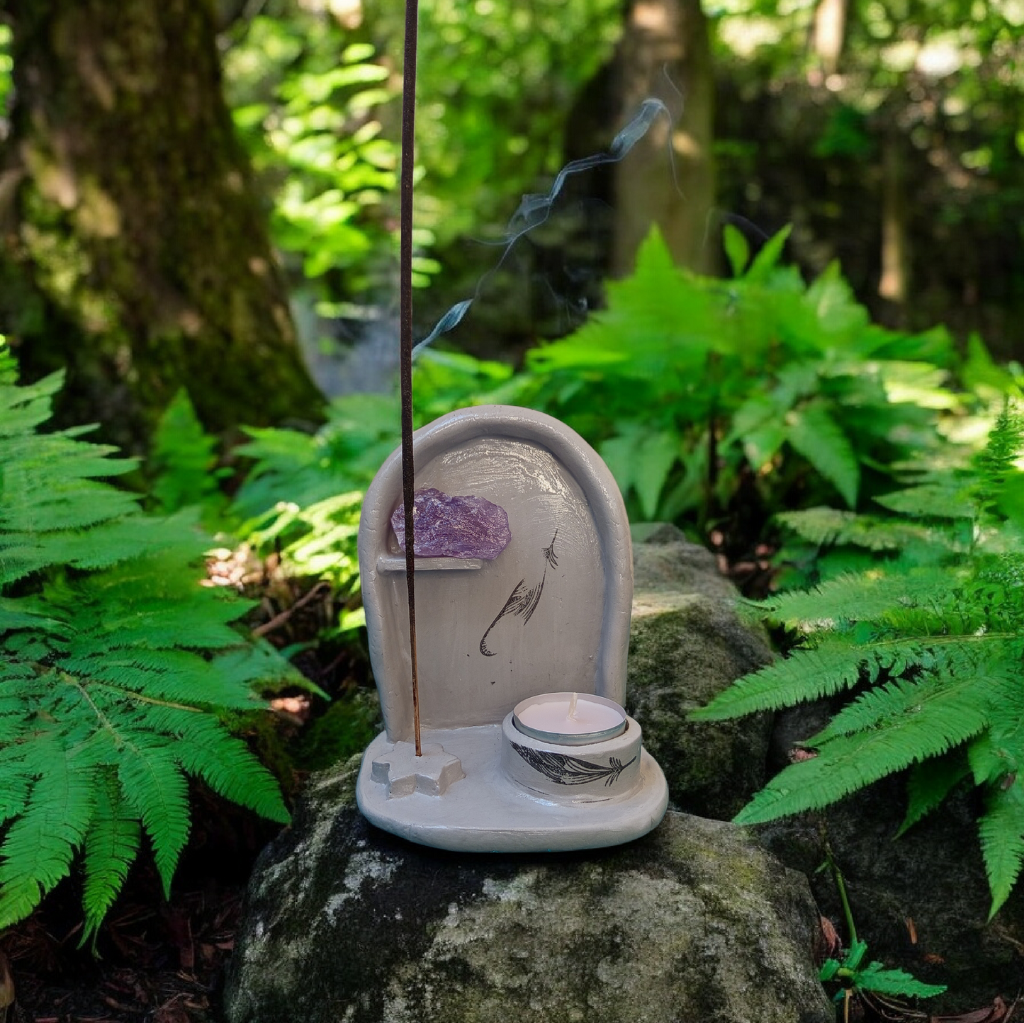 Suport 2-în-1 Lumânare și Bețișoare Parfumate Handmade - Lut Polimeric Elly Roose