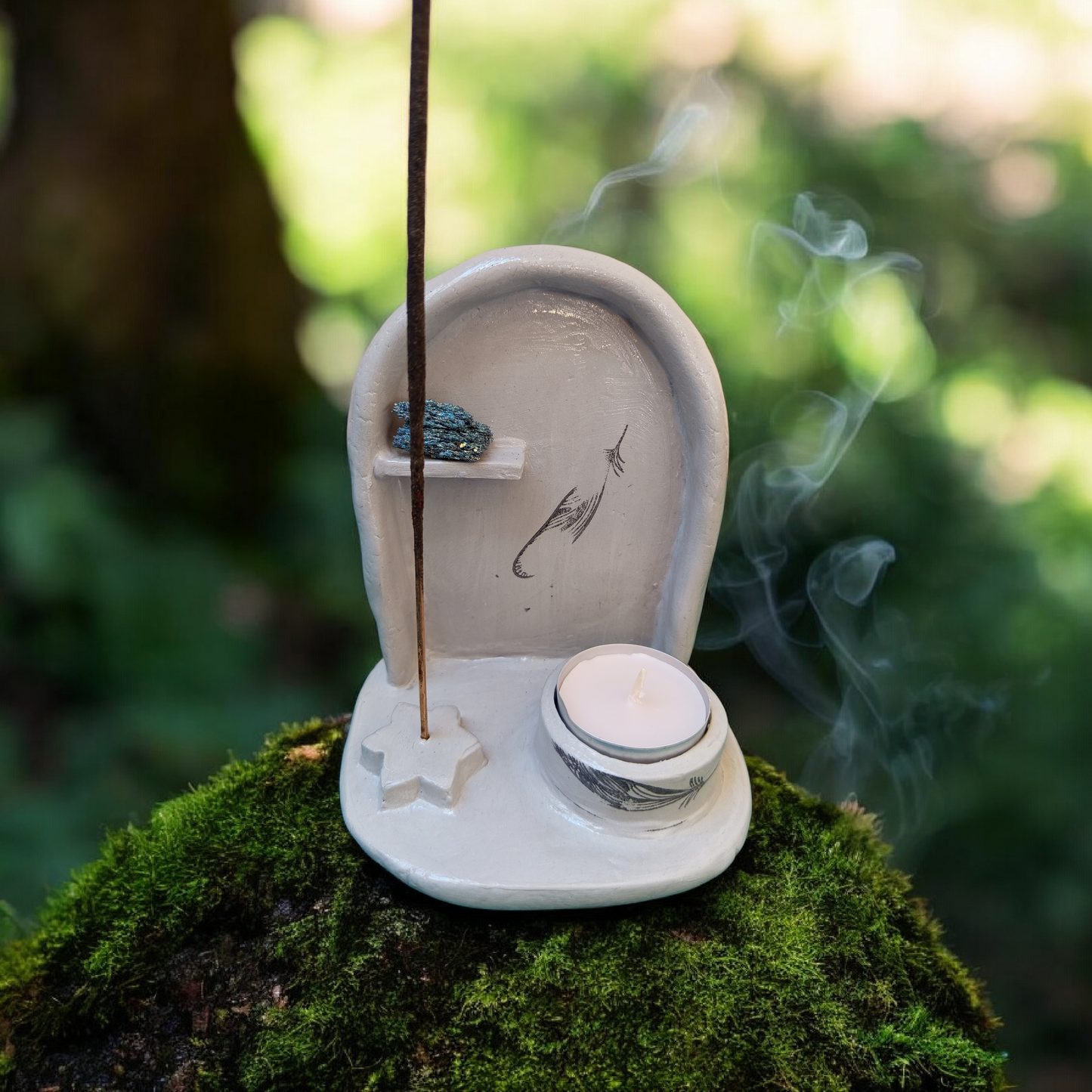 Suport 2-în-1 Lumânare și Bețișoare Parfumate Handmade - Lut Polimeric Elly Roose