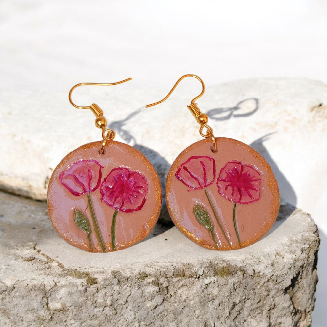 Cercei cu Maci din Lut Polimeric Handmade