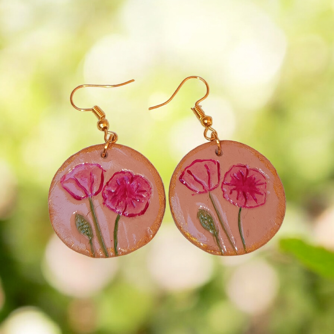 Cercei cu Maci din Lut Polimeric Handmade