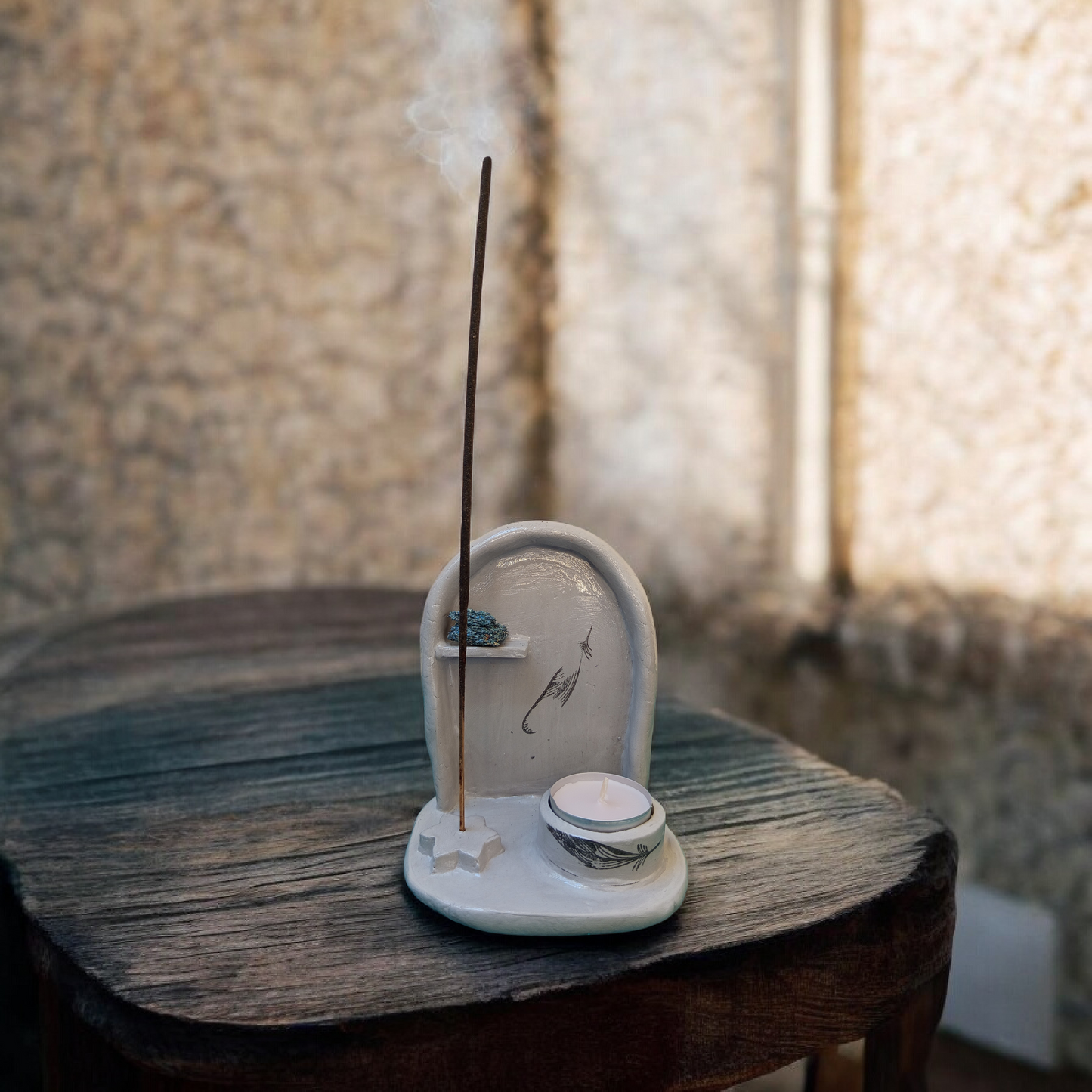 Suport 2-în-1 Lumânare și Bețișoare Parfumate Handmade - Lut Polimeric Elly Roose