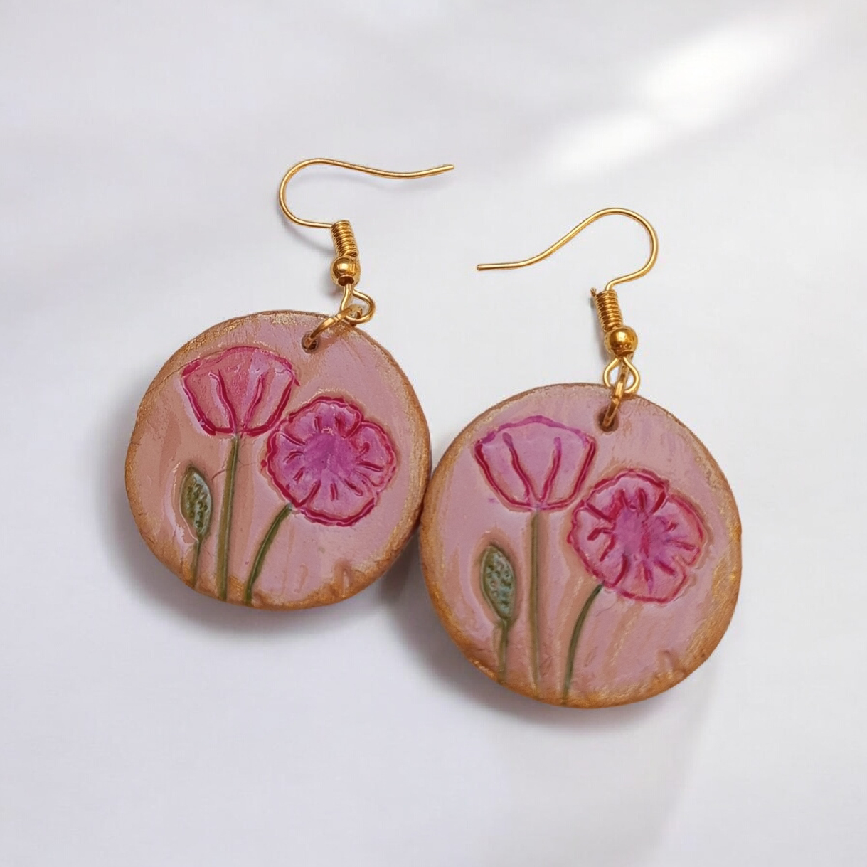 Cercei cu Maci din Lut Polimeric Handmade