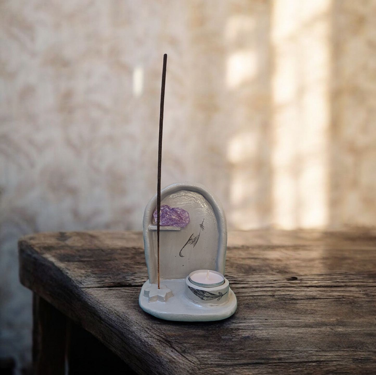 Suport 2-în-1 Lumânare și Bețișoare Parfumate Handmade - Lut Polimeric Elly Roose