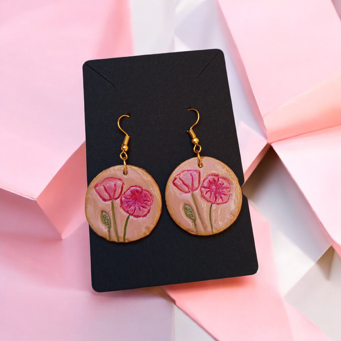 Cercei cu Maci din Lut Polimeric Handmade