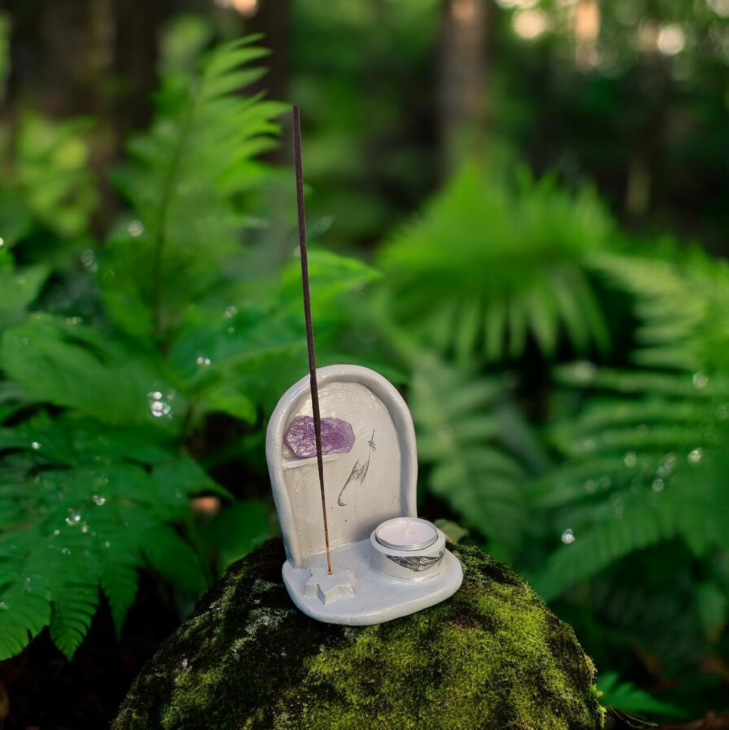 Suport 2-în-1 Lumânare și Bețișoare Parfumate Handmade - Lut Polimeric Elly Roose