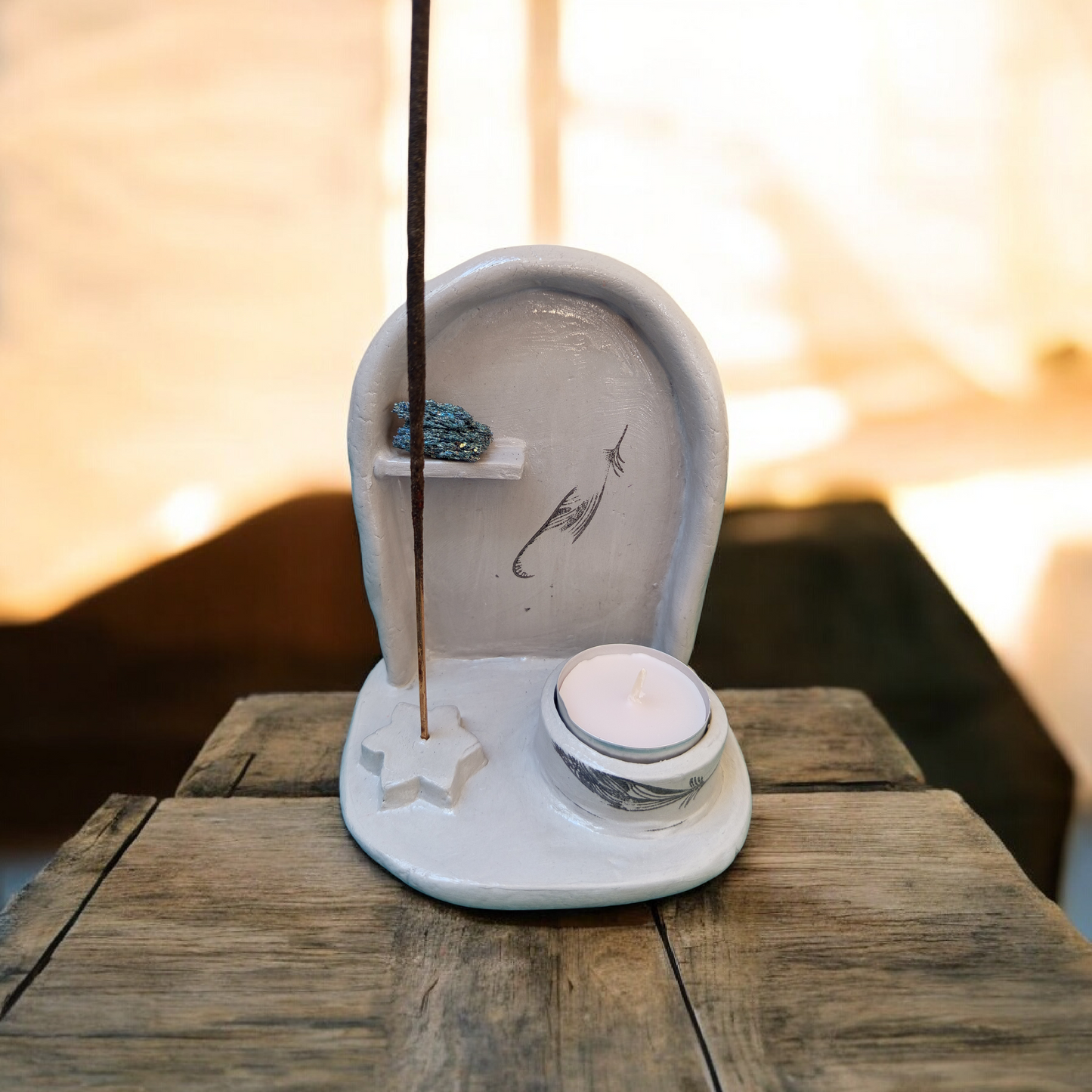 Suport 2-în-1 Lumânare și Bețișoare Parfumate Handmade - Lut Polimeric Elly Roose