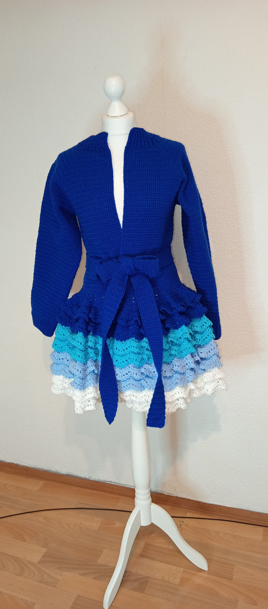 Cardigan crosetat,lung cu cordon